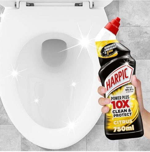 Harpic Power Plus Citrus 3x750ml & Fairy Original Washing Up Liquid 3x900ml - Powerful Cleaning Bundle for Household