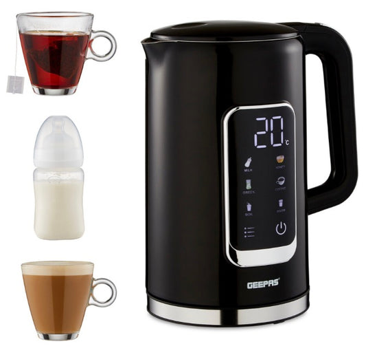Geepas Electric Kettle 2200W ,1.7L Jug, 5 Temperature Settings, Black