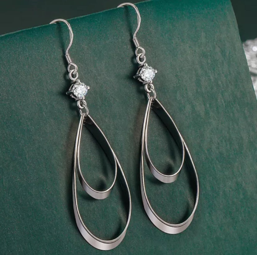 925 Sterling Silver Hollow Water Drop Shaped Hook Earrings