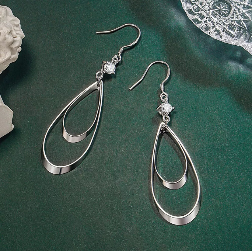 925 Sterling Silver Hollow Water Drop Shaped Hook Earrings