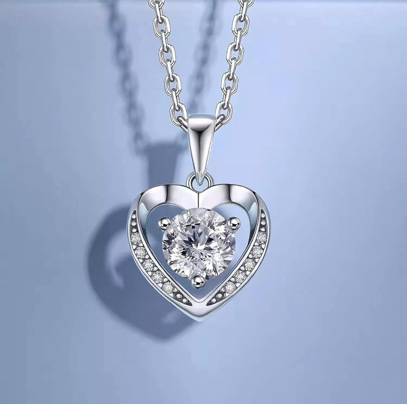 925 Sterling Silver Crystal Love Heart Pendant Necklace Women Jewellery Gift