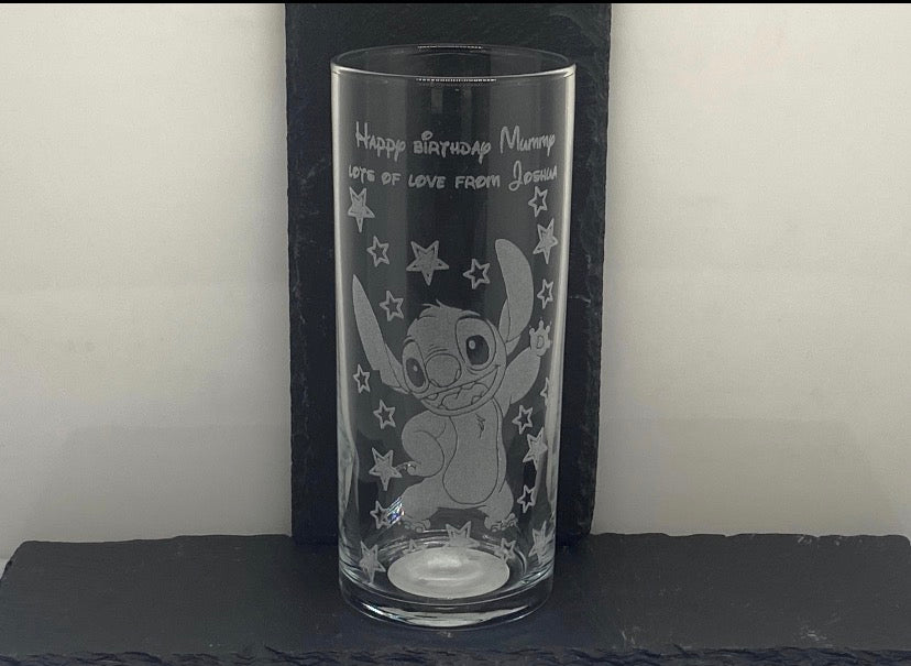 Disney Stitch, Angel And Lilo Highball Glass Designs Engraved And Personalised