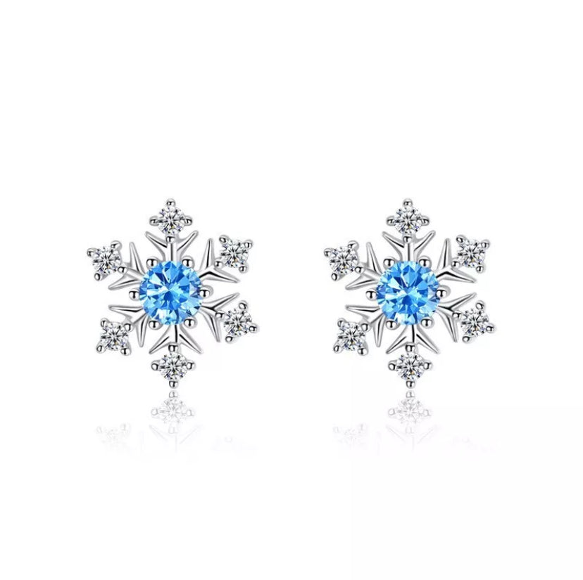 Crystal Snowflakes 925 Sterling Silver Stud Earrings Women Girls Gift