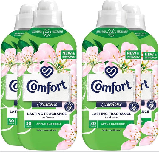 Comfort Creation Concentrated Fabric Conditioner with 100 Days of Long Lasting Fragrance and Softness Intense Liquid Fabric Softener 30 Washes, 900 ml (Apple Blossom, Buy 4