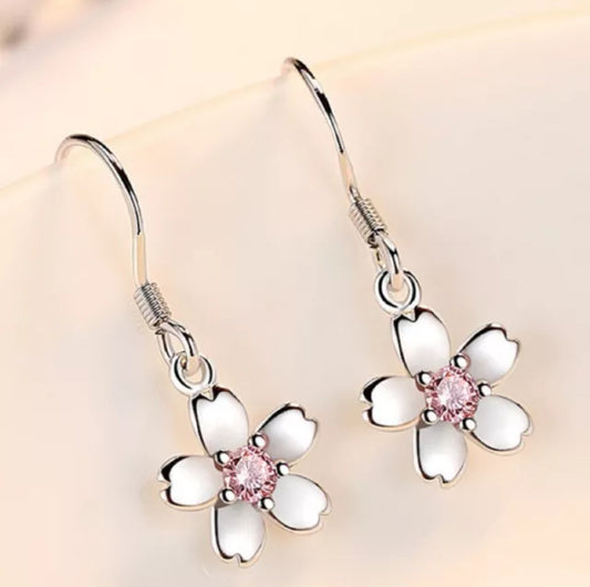 Women Girls 925 Sterling Silver Crystal Flower Drop Hook Earrings