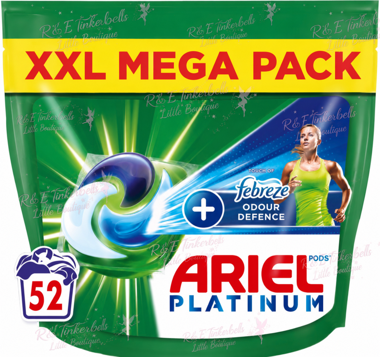 Platinum PODS, Washing Liquid Laundry Detergent Capsules 52 Washes, Touch Of Febreze Odour Defence, Extra Stain & Odour Removal