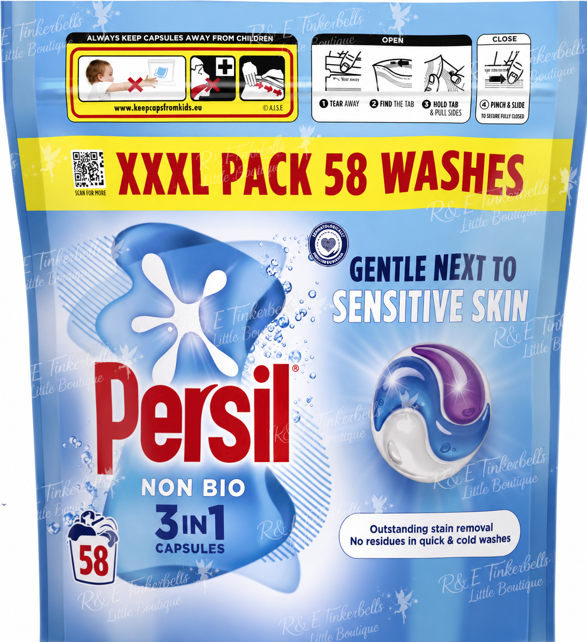 Persil Non Bio 3 in 1 Washing Capsules laundry capsules gentle next to sensitive skin for outstanding stain removal in quick & cold washes 58 washes