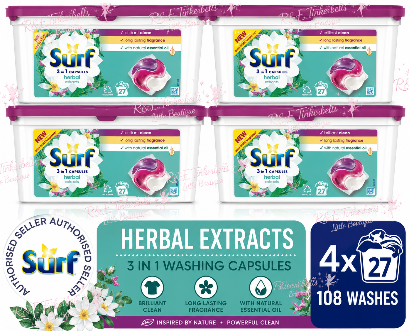 (Buy 4) Surf 3in1 Washing Capsules, Herbal Extracts - 27 W