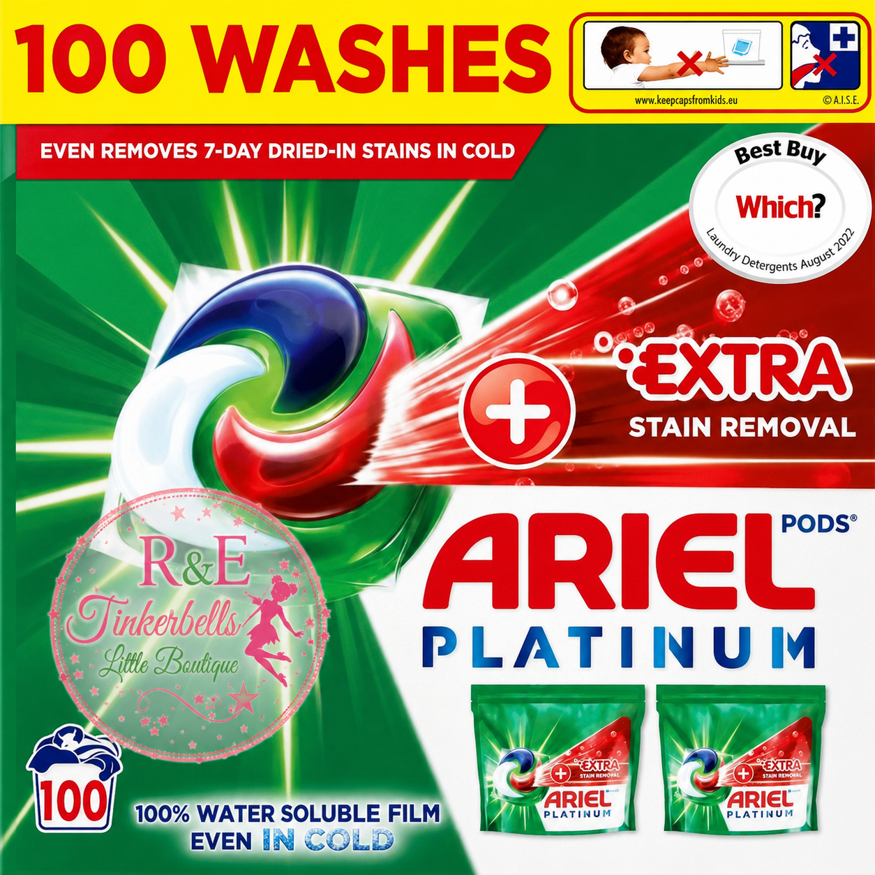 Platinum Washing Pods 100 Washes 2320G +Extra Stain Removal On top