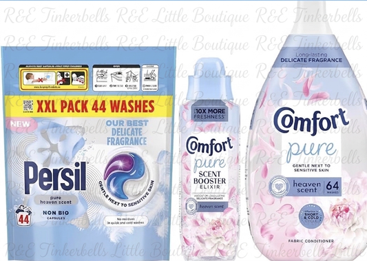 Pure Heaven Scent Complete Laundry Trio – Fabric Conditioner (64 Wash), Scent Booster Elixir (460ml), Persil Capsules(44Wash), Long-Lasting Fragrance, Gentle & Fresh Laundry Care