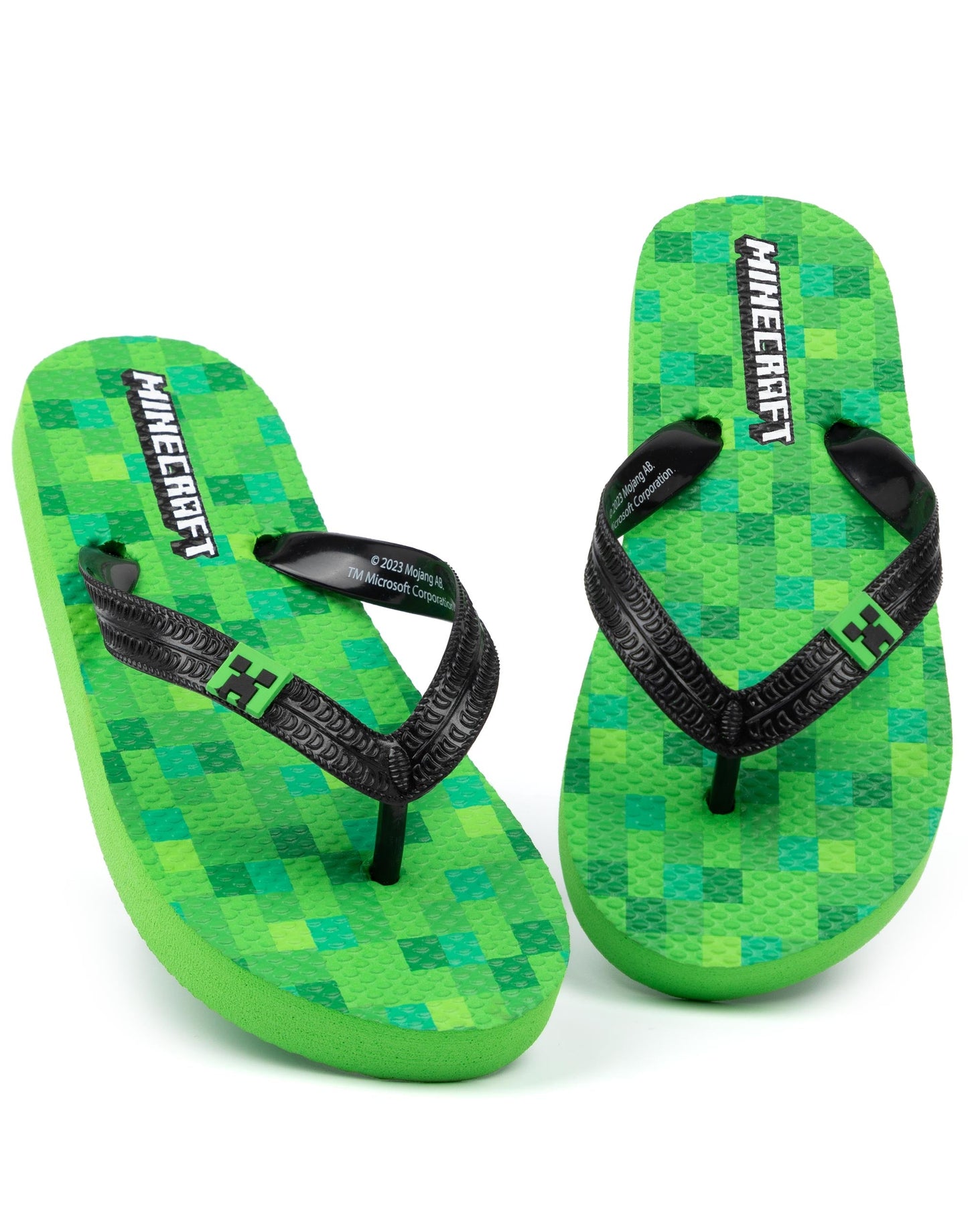 Minecraft Flip Flops | Unisex Kids Green Gaming | Official Merch