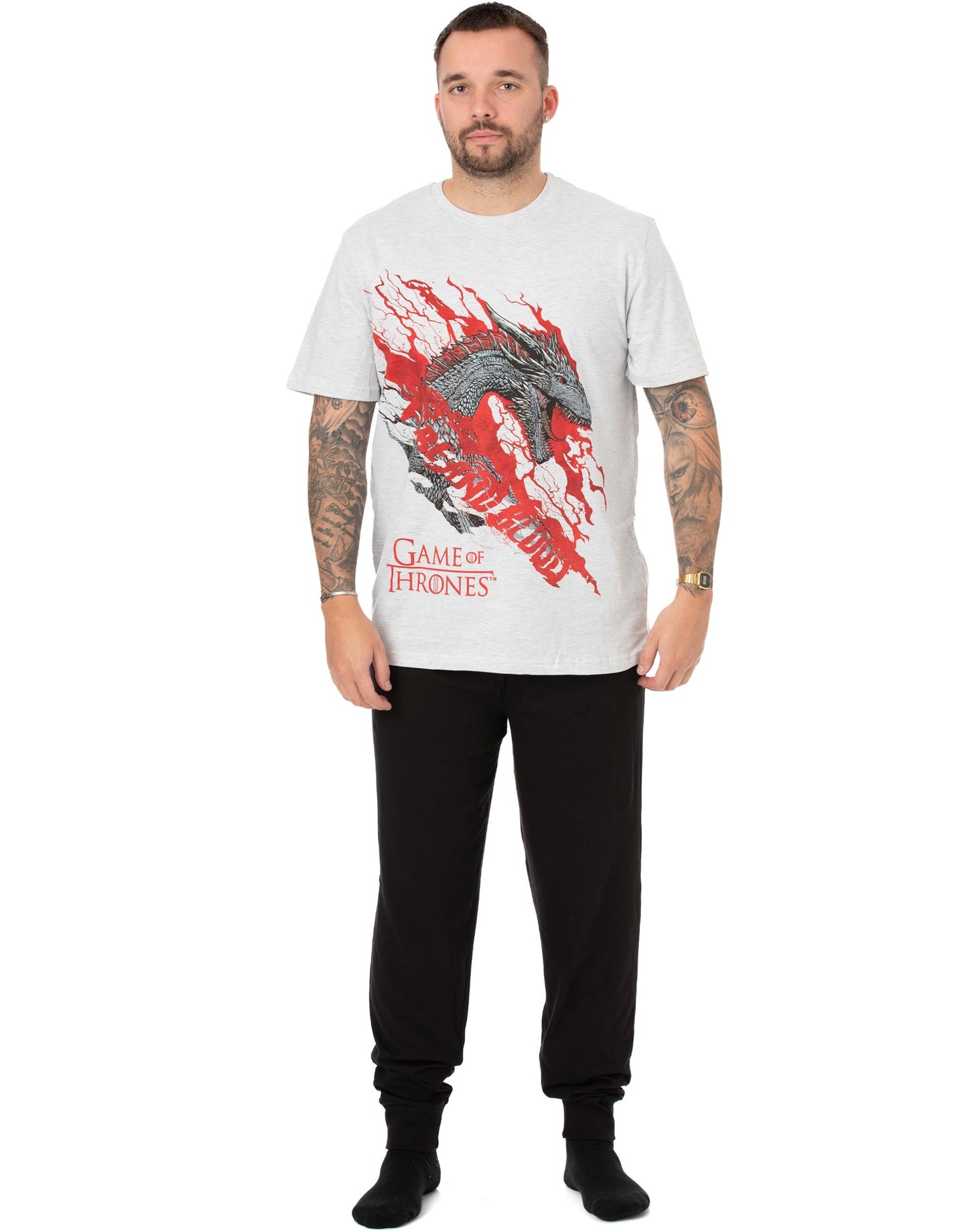 Game of Thrones Short Sleeve Long Leg Pyjama Set | Mens White | Official Merch