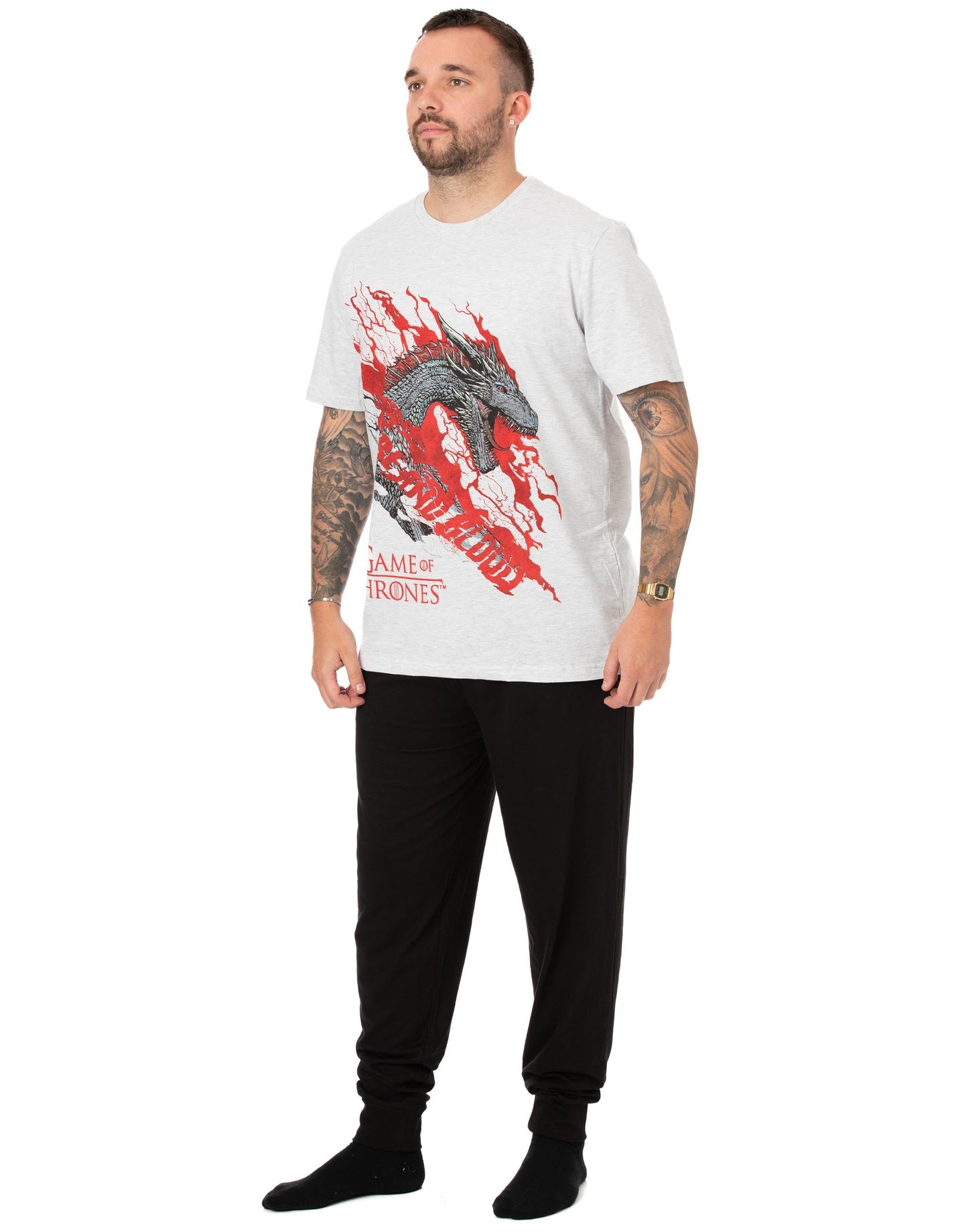 Game of Thrones Short Sleeve Long Leg Pyjama Set | Mens White | Official Merch