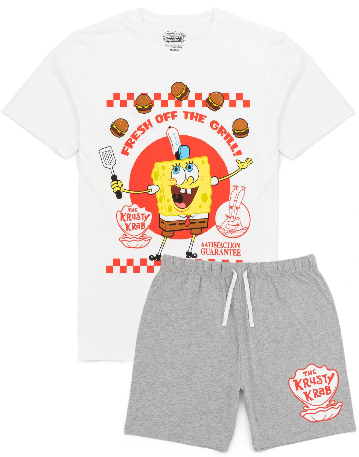 SpongeBob SquarePants Short Sleeve Short Leg Pyjama Set | Mens White | Official