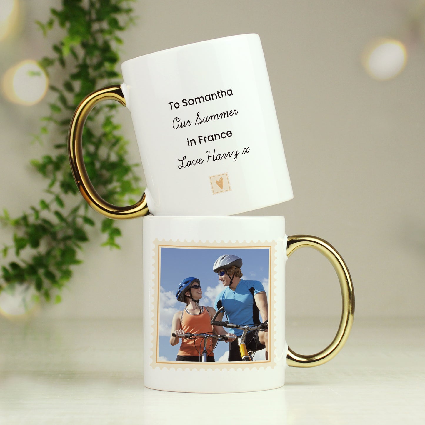 Personalised Photo Upload Gold Handled Mug