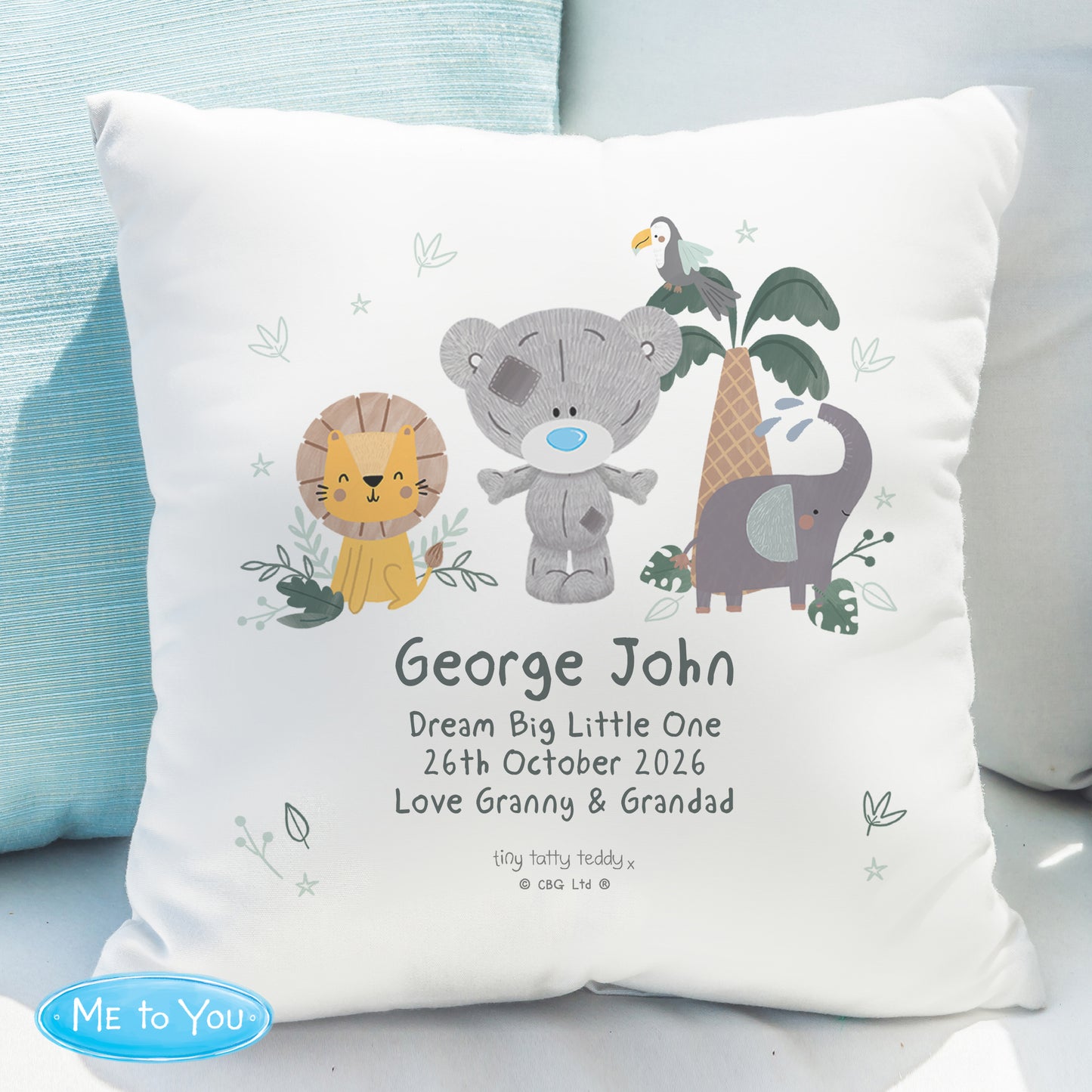 Personalised Tiny Tatty Teddy Jungle Animals Cushion