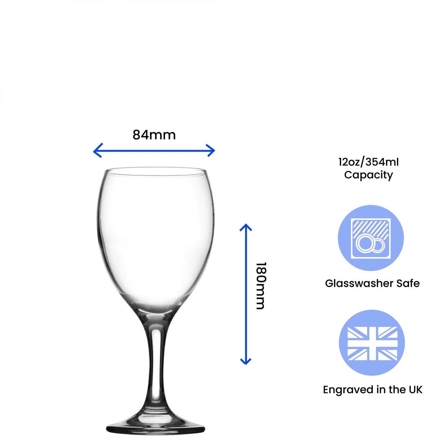 Engraved 12oz Imperial wine glass with wreath design - any Initials Image 3