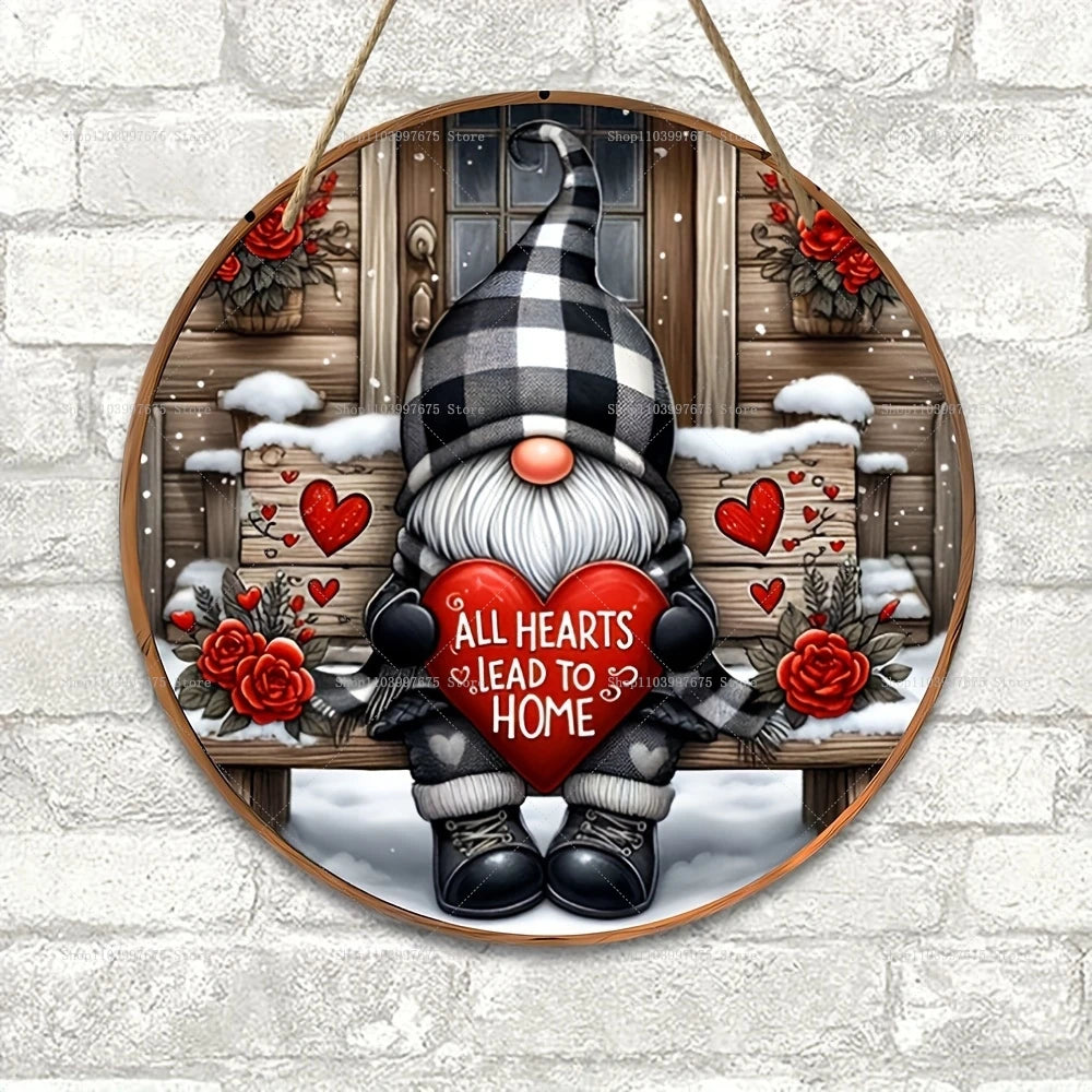 1pc Valentine's Day Gnome Wooden Door Sign Love Heart Welcome Hanging Wooden Sign For Valentines Day Anniversary Home Wall Decor
