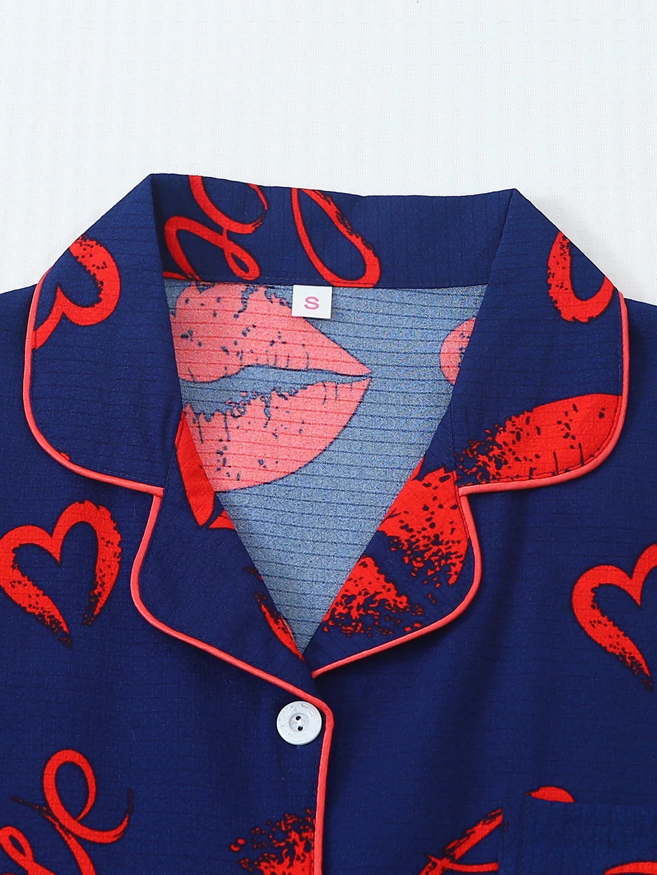 [Valentine's Day] 2-Piece Pajama Set with Lip Print, Short-Sleeved Shorts, Women's Pajamas, Loungewear Set Suitable for Home Use