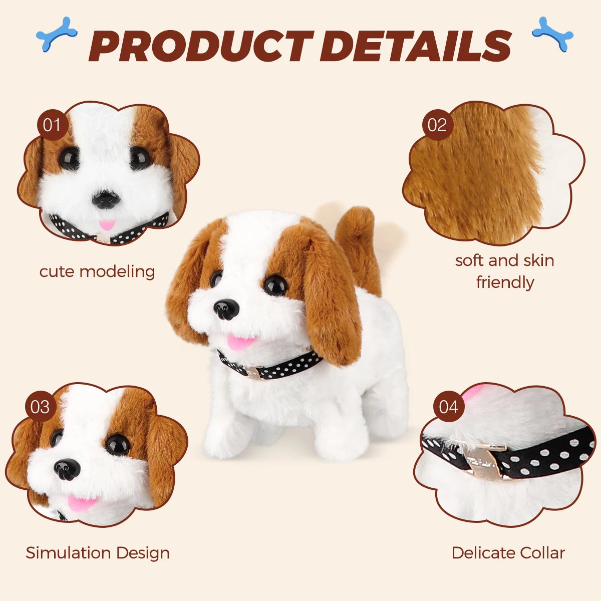 1Pc Electric Plush Simulation Dog Teddy Puppy Walking Sound Nodding Electronic Pet Toy For Christmas Gift New Year Gift
