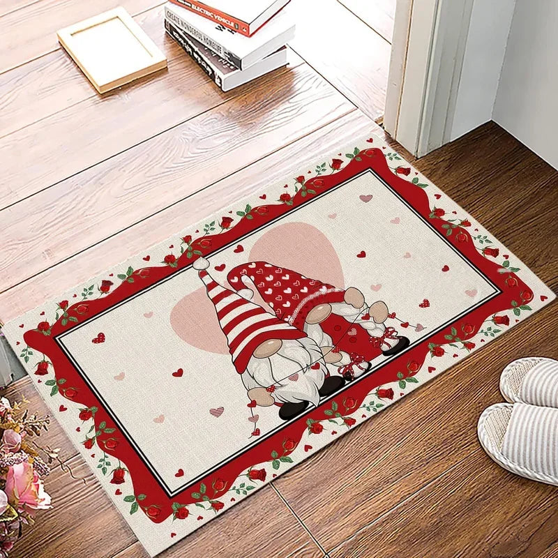 VIKAMA Valentine's Day Dwarf Crystal Velvet Festive Carpet Easy To Care For Washable Entry Door Mat Bathroom Foot Mat Home Decor