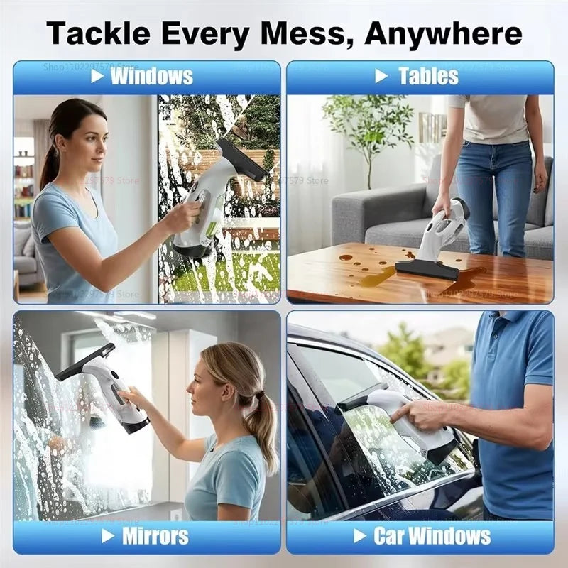 Wireless Cordless Electric Glass Cleaner White Portable Handheld Window Cleaning Kit USB Rechargeable For Home Car Cleaning