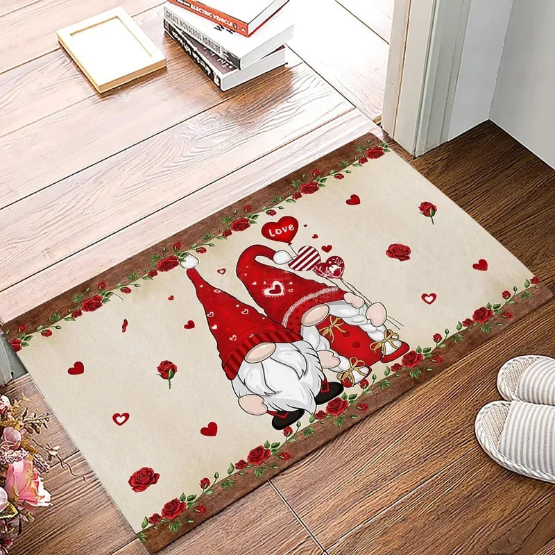 VIKAMA Valentine's Day Dwarf Crystal Velvet Festive Carpet Easy To Care For Washable Entry Door Mat Bathroom Foot Mat Home Decor