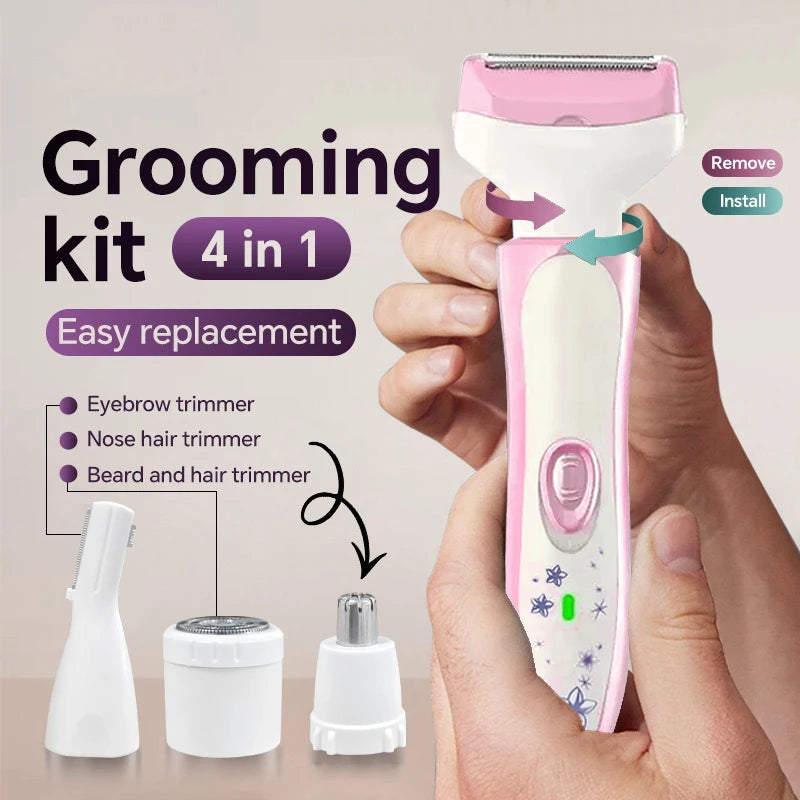 4-in-1 electric hair removal device, USB charging women's eyebrow trimmer, nose hair underarm leg hair trimmer, bikini shaver