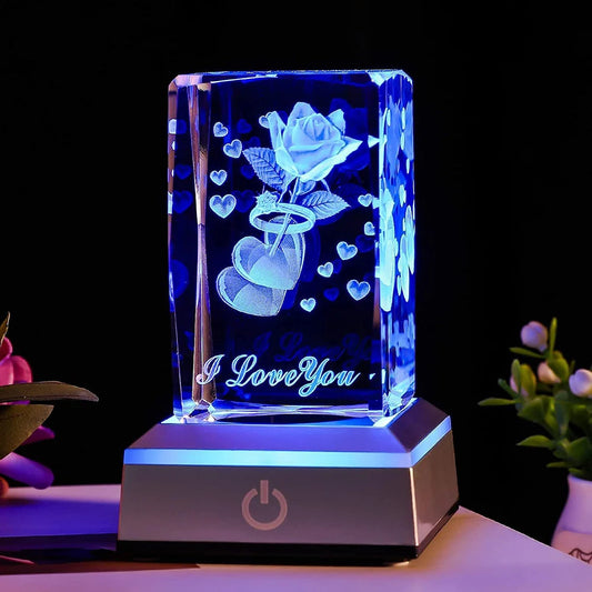 1PC 3D Rose Crystal With Led RGB Color Lamp Colorful Night Light Valentine's Day Christmas Birthdays Anniversaries Lover Gifts
