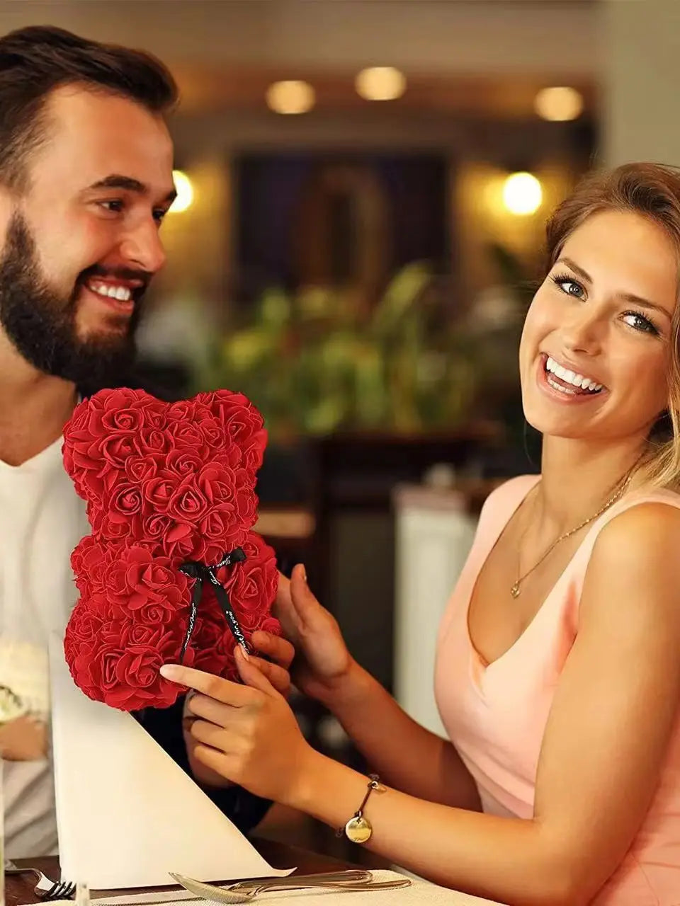 1pc Valentine's Day Gift Creative Rose Bear Gift  PE Flower Romantic Foam Bear Hug Bear