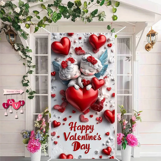 Valentine's Day Door Cover Banner Red Roses Love Photography Background Decoration Wedding Bride Mother's Day Party Supplies