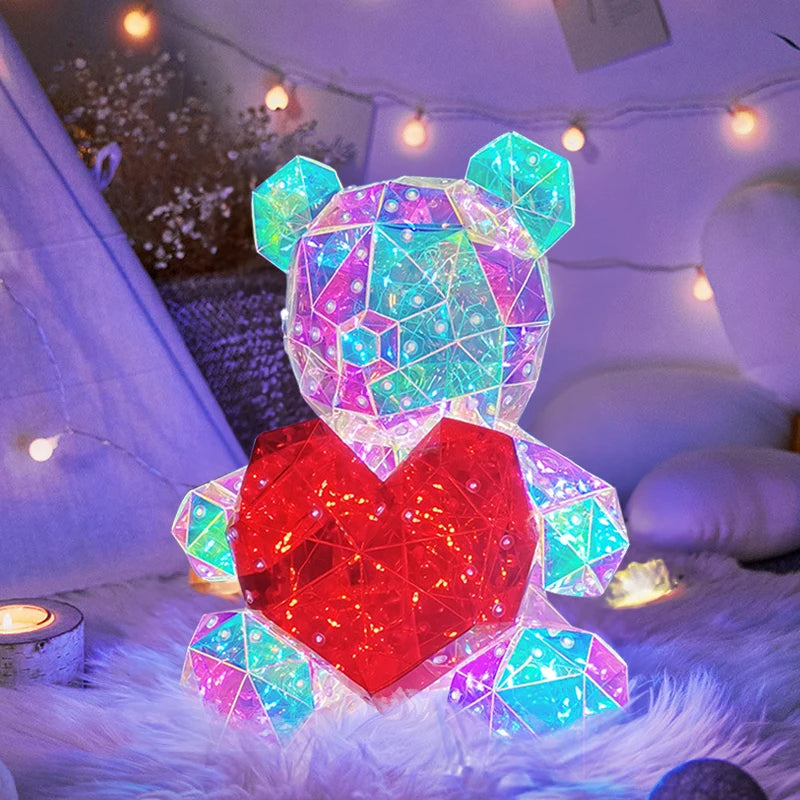 30cm Phantom PVC Multi Faceted Rose Teddy Bear Valentine'S Day Xmas Gift Sequin LED Teddy Bear With Box Wedding Anniversary Gift