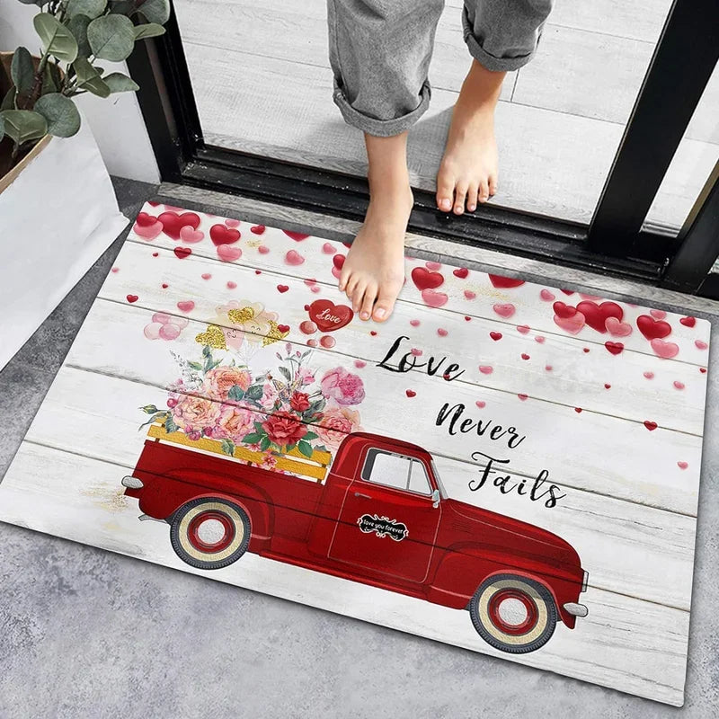 VIKAMA Valentine's Day Dwarf Crystal Velvet Festive Carpet Easy To Care For Washable Entry Door Mat Bathroom Foot Mat Home Decor