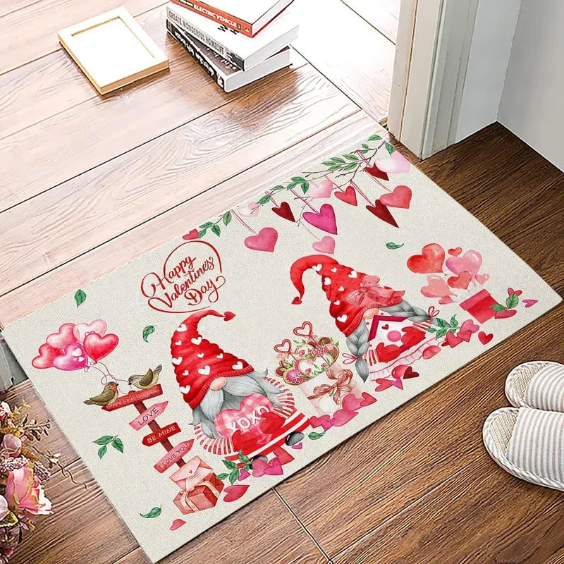 VIKAMA Valentine's Day Dwarf Crystal Velvet Festive Carpet Easy To Care For Washable Entry Door Mat Bathroom Foot Mat Home Decor