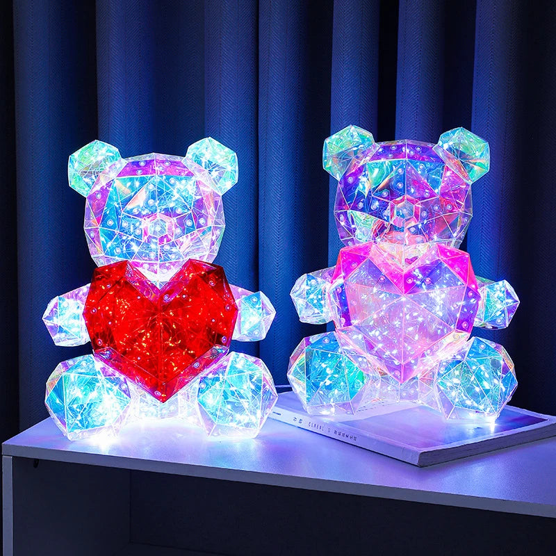 30cm Phantom PVC Multi Faceted Rose Teddy Bear Valentine'S Day Xmas Gift Sequin LED Teddy Bear With Box Wedding Anniversary Gift