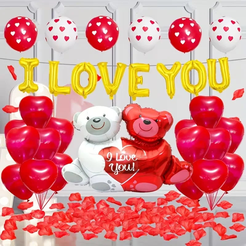 Valentine's Day Foil Balloon Set I Love You Letter Heart-Shaped Balloon Bear Anniversary Valentine's Day Romantic Air Globos