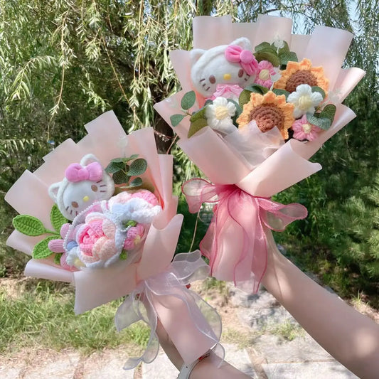 Cartoon My Melody Kuromi Cinnamoroll Kt Cat Plush Doll Toy Flower Bouquet Gift Box Valentine's Day Christmas Graduation Gifts