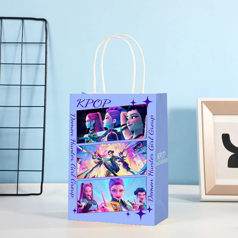 5pcs KPop Demon Hunters Paper Gift Bags Anime Kids Birthday Candy Biscuit Bag Tote Bags Party Favors Bag Decorations Accessories