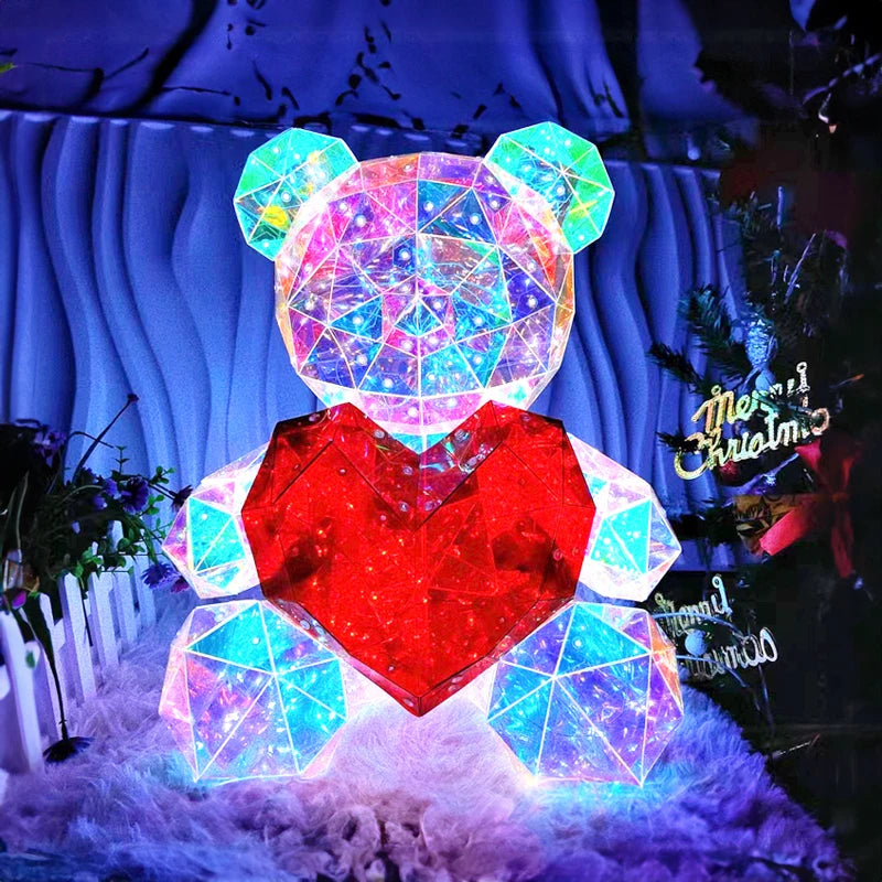 30cm Phantom PVC Multi Faceted Rose Teddy Bear Valentine'S Day Xmas Gift Sequin LED Teddy Bear With Box Wedding Anniversary Gift
