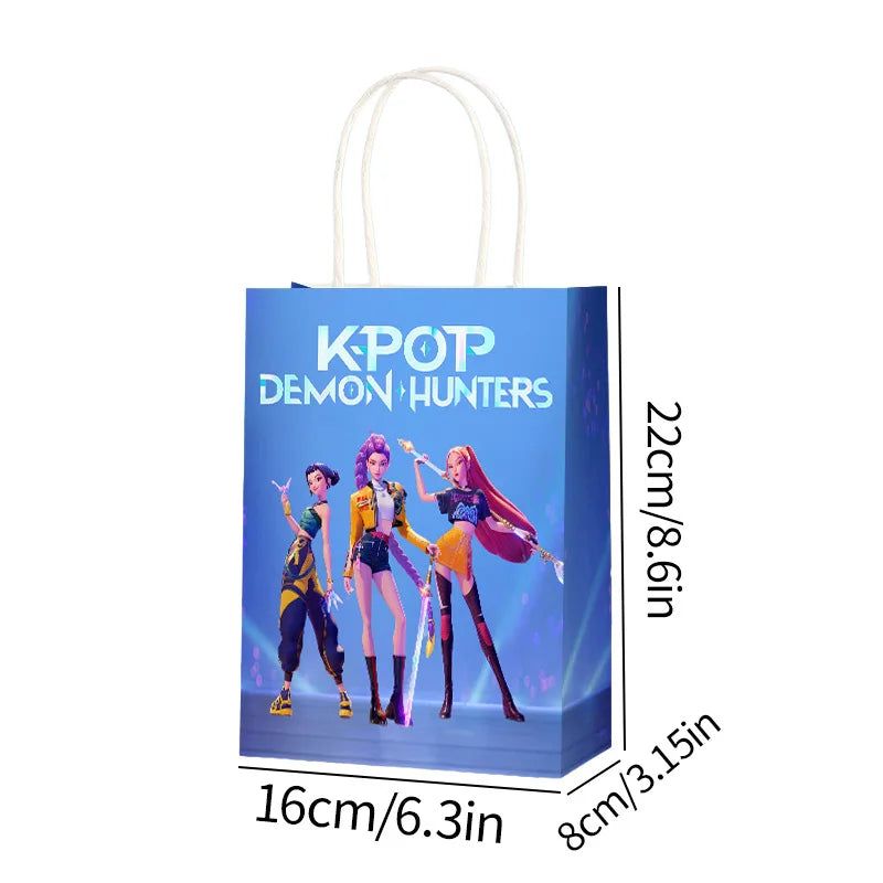 5pcs KPop Demon Hunters Paper Gift Bags Anime Kids Birthday Candy Biscuit Bag Tote Bags Party Favors Bag Decorations Accessories