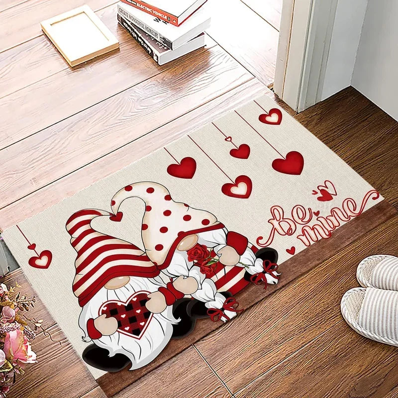 VIKAMA Valentine's Day Dwarf Crystal Velvet Festive Carpet Easy To Care For Washable Entry Door Mat Bathroom Foot Mat Home Decor