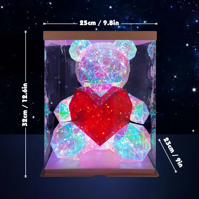 30cm Phantom PVC Multi Faceted Rose Teddy Bear Valentine'S Day Xmas Gift Sequin LED Teddy Bear With Box Wedding Anniversary Gift