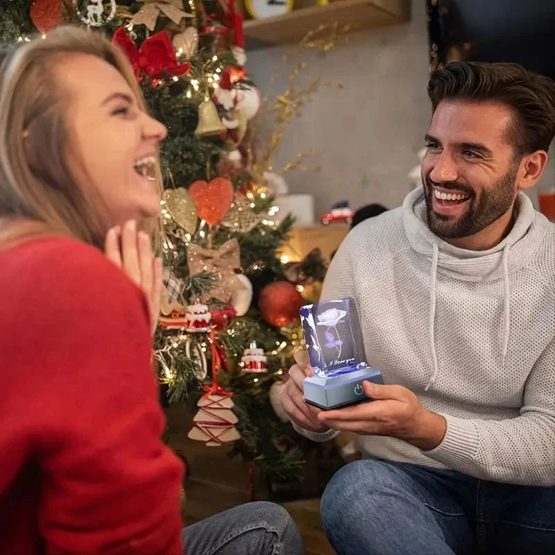 1PC 3D Rose Crystal With Led RGB Color Lamp Colorful Night Light Valentine's Day Christmas Birthdays Anniversaries Lover Gifts