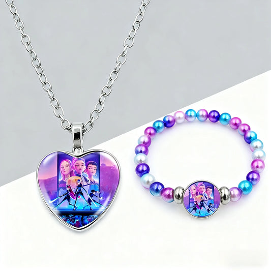 2025 HOT! Kpop Demon Hunters Necklace Bracelet Set Girl Kawaii Anime Chain Bracelet Children Cosplay Jewelry Accessories Pendant
