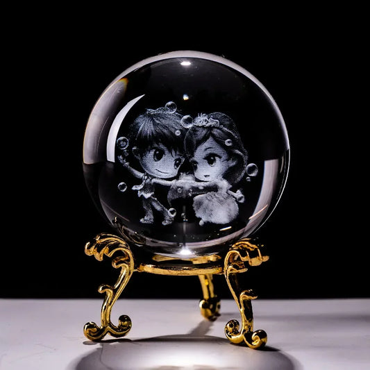 Valentine's Day Gift Crystal 3D Ball Paperweight Laser Engraved Glass Sphere Lover Figurine Home Decoration Ornaments Crafts