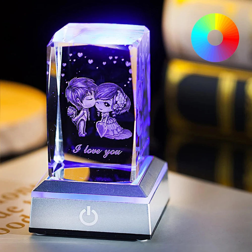 1PC 3D Rose Crystal With Led RGB Color Lamp Colorful Night Light Valentine's Day Christmas Birthdays Anniversaries Lover Gifts