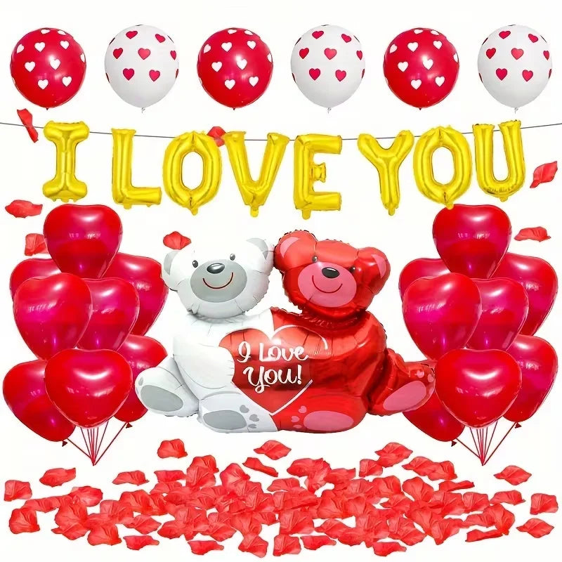 Valentine's Day Foil Balloon Set I Love You Letter Heart-Shaped Balloon Bear Anniversary Valentine's Day Romantic Air Globos