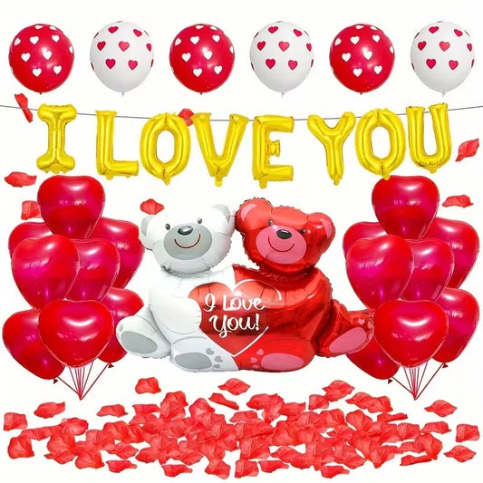 Valentine's Day Foil Balloon Set I Love You Letter Heart-Shaped Balloon Bear Anniversary Valentine's Day Romantic Air Globos