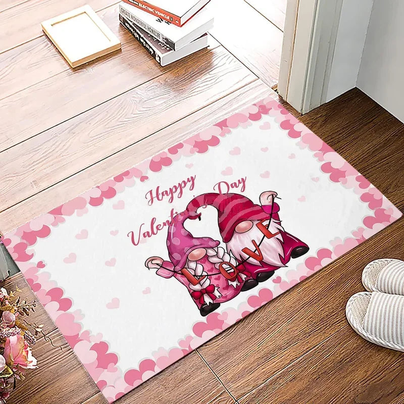 VIKAMA Valentine's Day Dwarf Crystal Velvet Festive Carpet Easy To Care For Washable Entry Door Mat Bathroom Foot Mat Home Decor