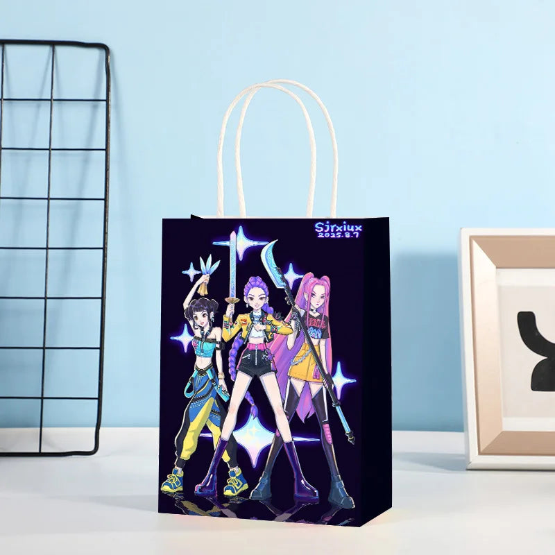 5pcs KPop Demon Hunters Paper Gift Bags Anime Kids Birthday Candy Biscuit Bag Tote Bags Party Favors Bag Decorations Accessories